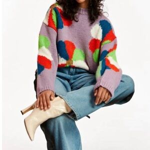 Essentiel Antwerp Eflower Flowers Intarsia Crew‎ Neck Sweater Pullover Lavanda L